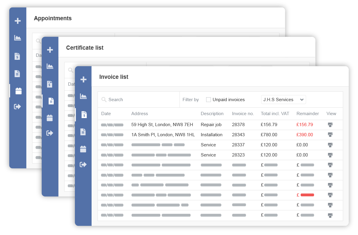 Customer portal screens