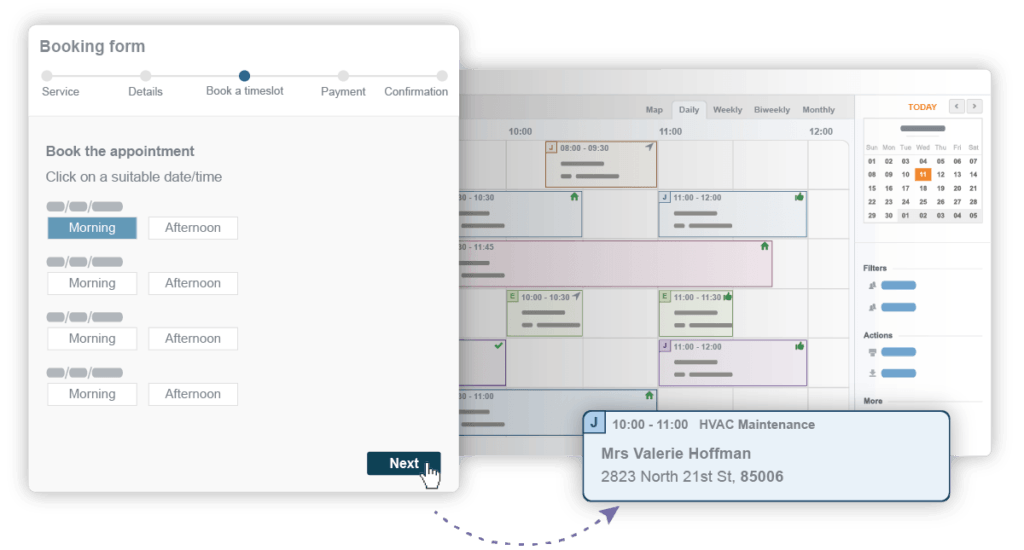 online booking goes directly into calendar