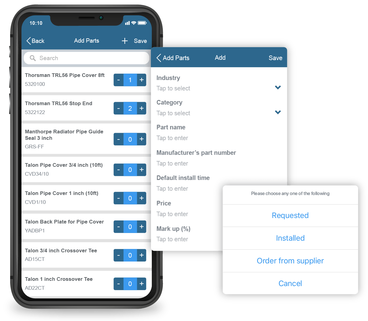 technicians utilizing parts inventory management from their mobile app